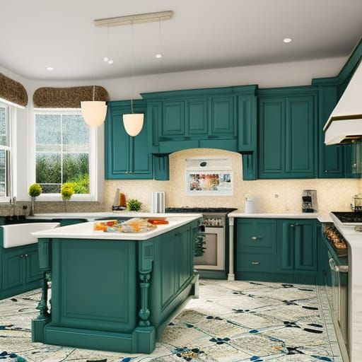 Colorful Kitchen with Appliances in Hyperrealistic Style