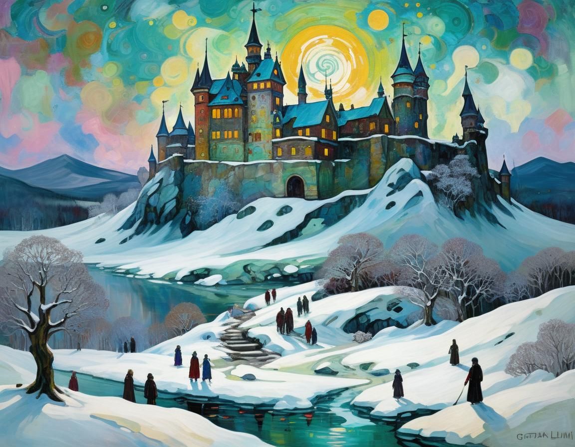 Zombie Castle on Frozen Tundra in Klimt Style
