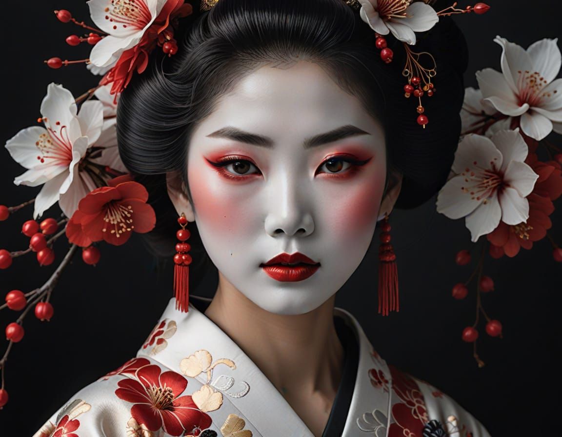 Geisha Portrait in Striking Black and White