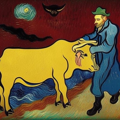 Bull Meets Vampire: An Oil Painting