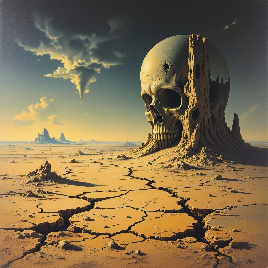 Surreal Dystopian Landscape in Beksiński Style