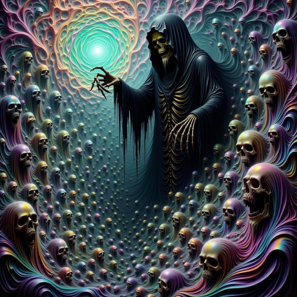 Grim Reaper Reaches for Cosmic Vortex in Psychedelic Dreamsc...