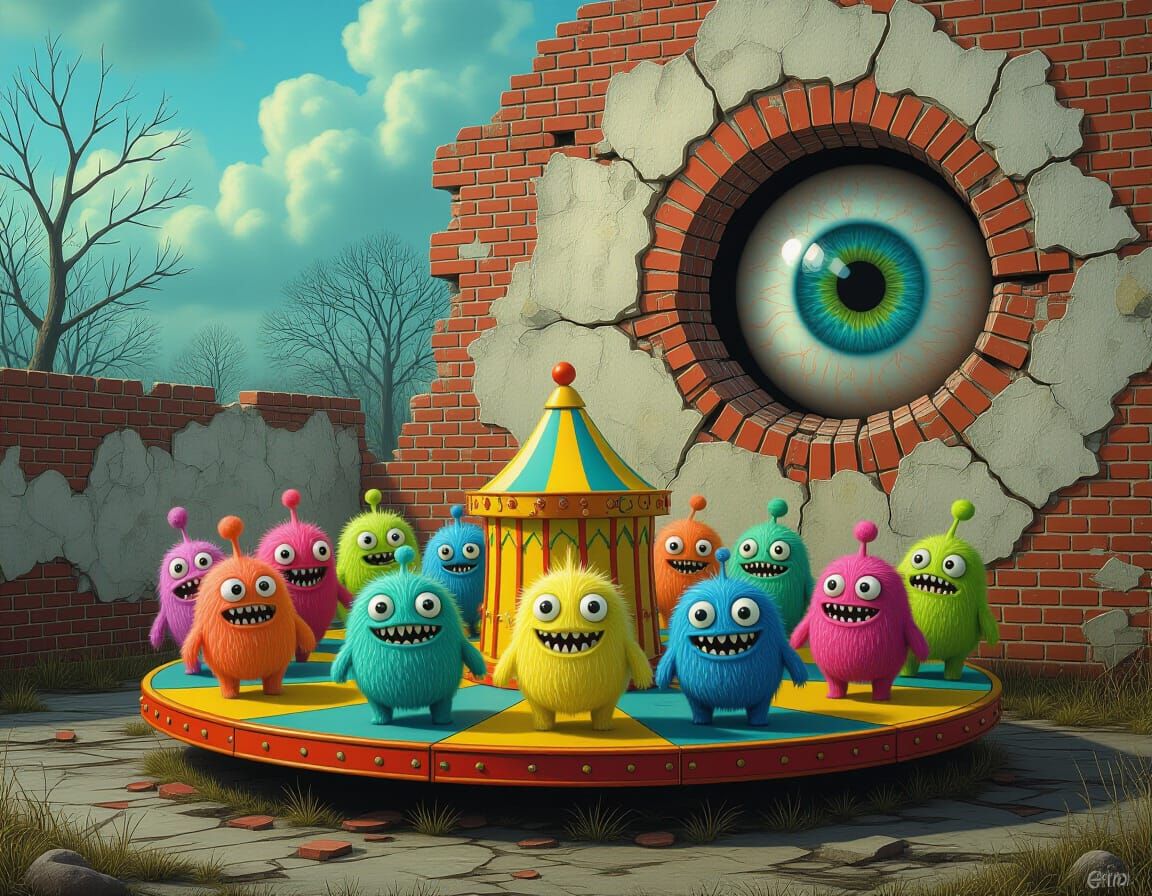 Doodle Monsters on a Creepy Merry-Go-Round