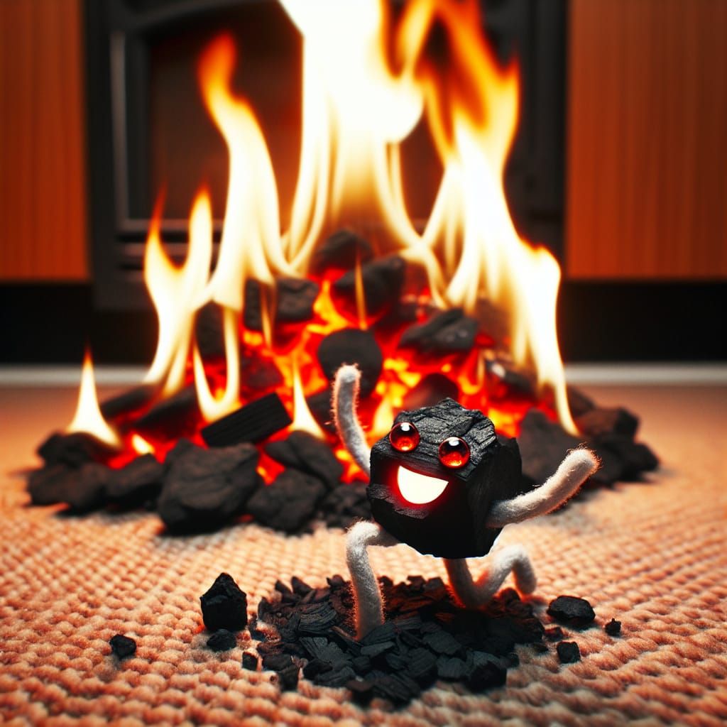 Animated Coal Leaps from Fire: A Whimsical Scene