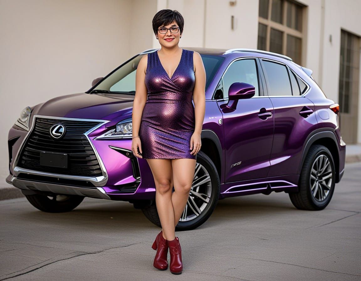 Curvy Egyptian Woman in Purple Leather Dress