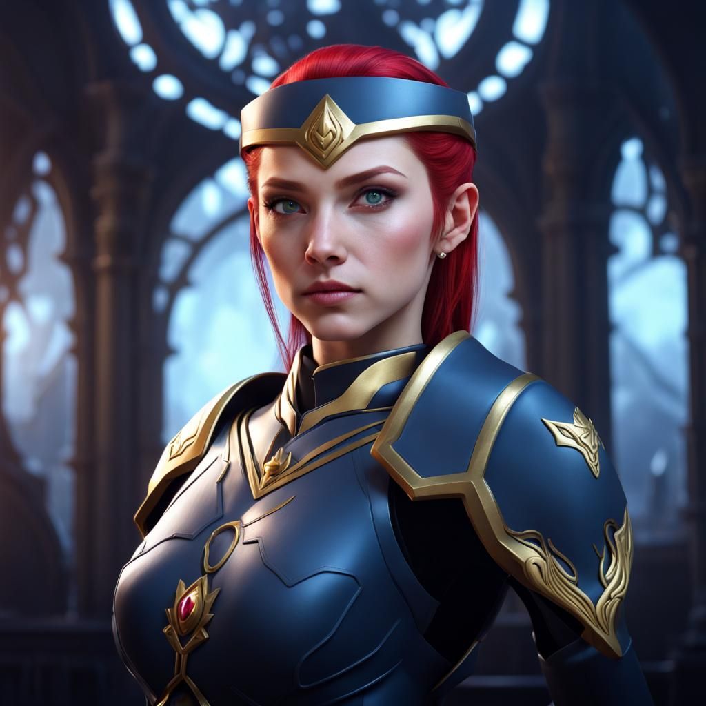 Elven Female with Ruby Hair and Gold Eyes