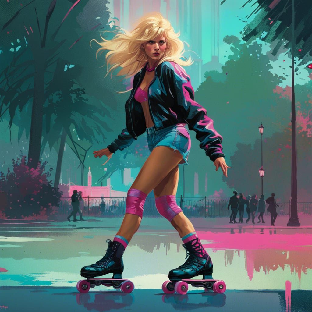 80s Woman Roller Skating: Speedpaint Style