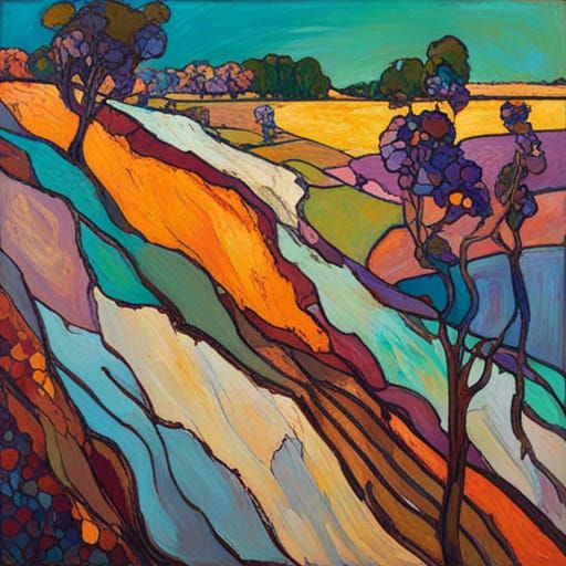 Abstract Art in Stained Glass Impressionist Style