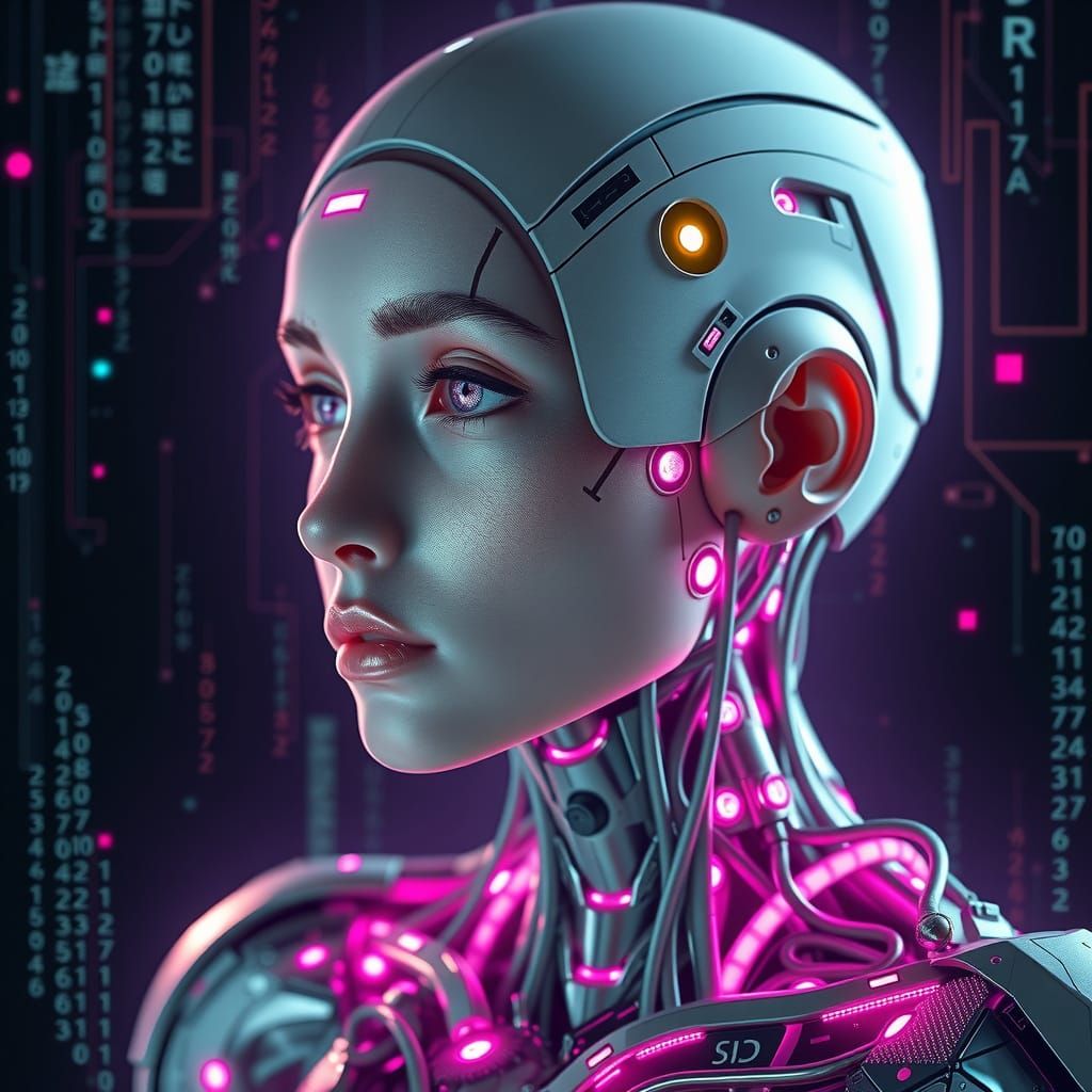 Cybernetic Woman with Pink Circuitry in Sci-Fi Style