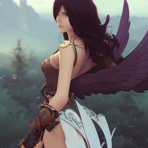 Winged Woman Portrait in Digital Fantasy Art Style