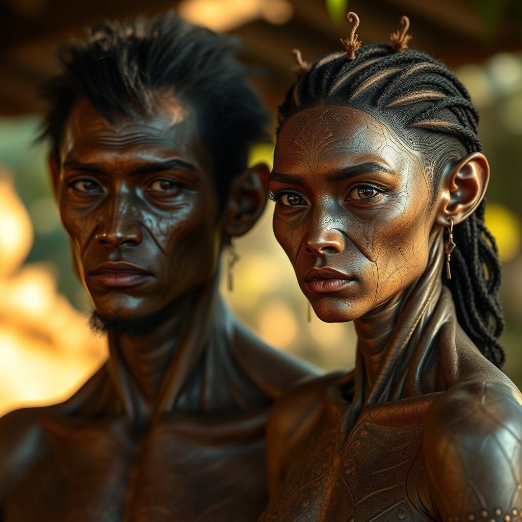 Evolved Future Humans in Natural Habitat, Hyperrealistic Con...