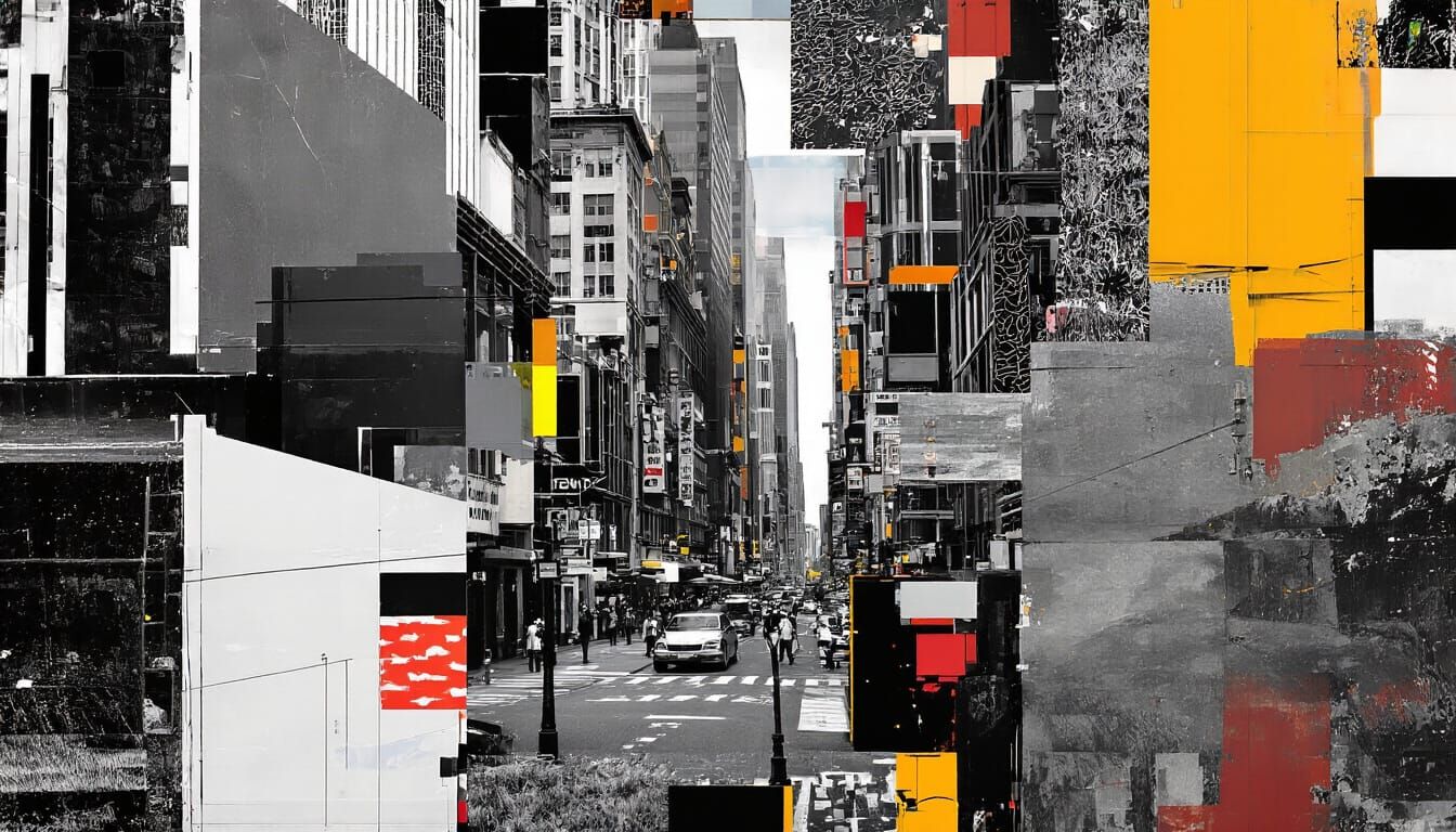 Surreal Urban Collage in Cubist and Pop Art Styles