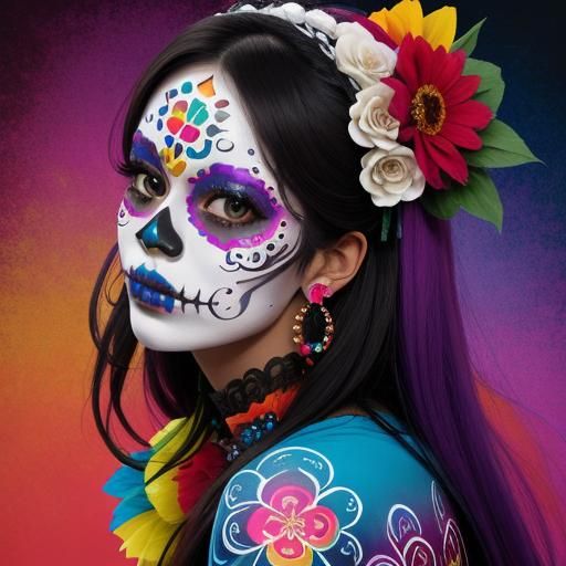 Woman with Colorful Día de los Muertos Face Paint