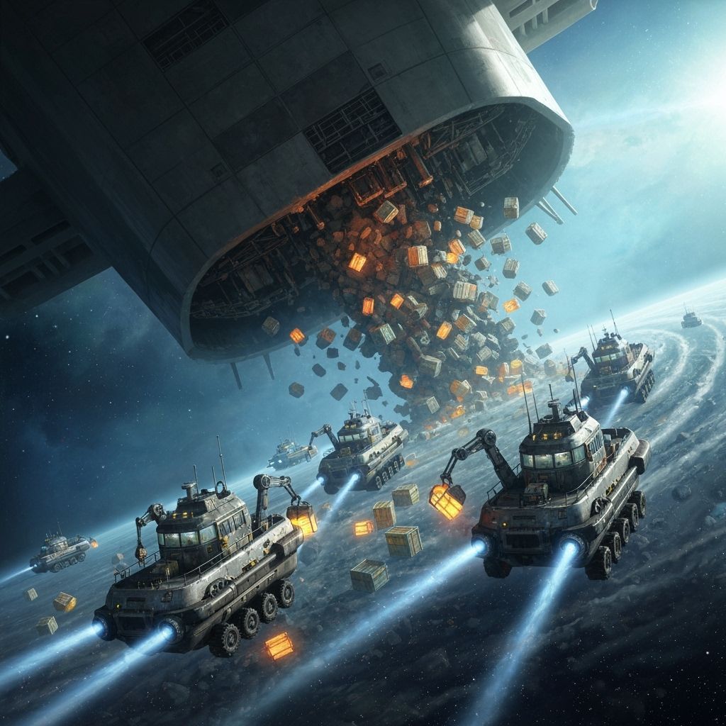 Tugboat Spaceships Salvage Orbital Cargo Spill