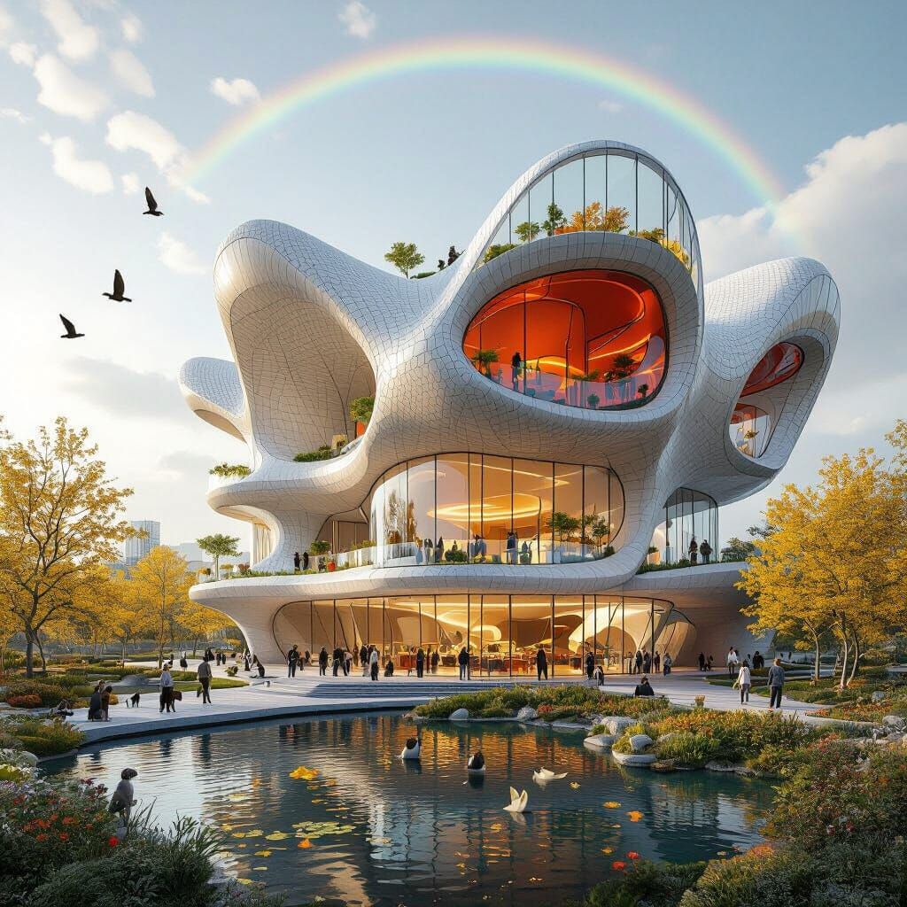 Futuristic Organic Building with Snake-Skin Texture