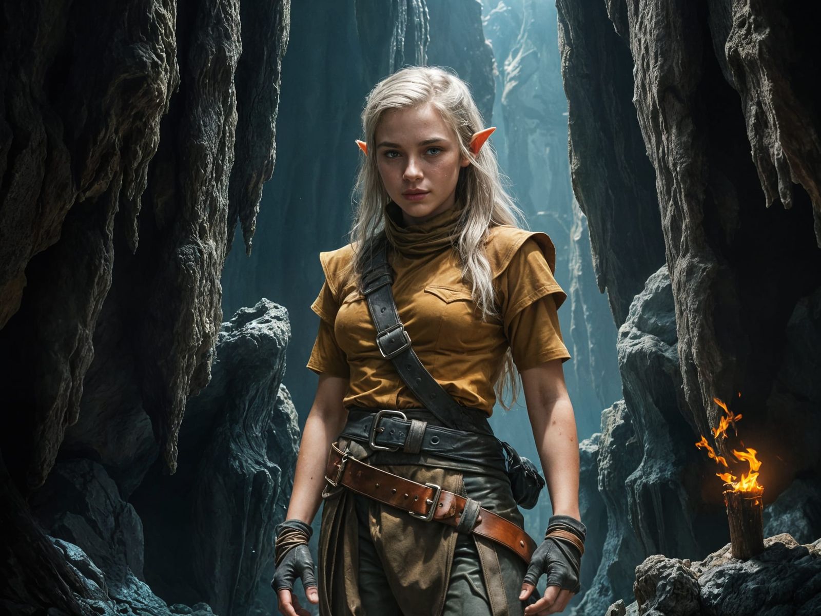 Elf Scout in Limestone Cave with Frazetta Lighting