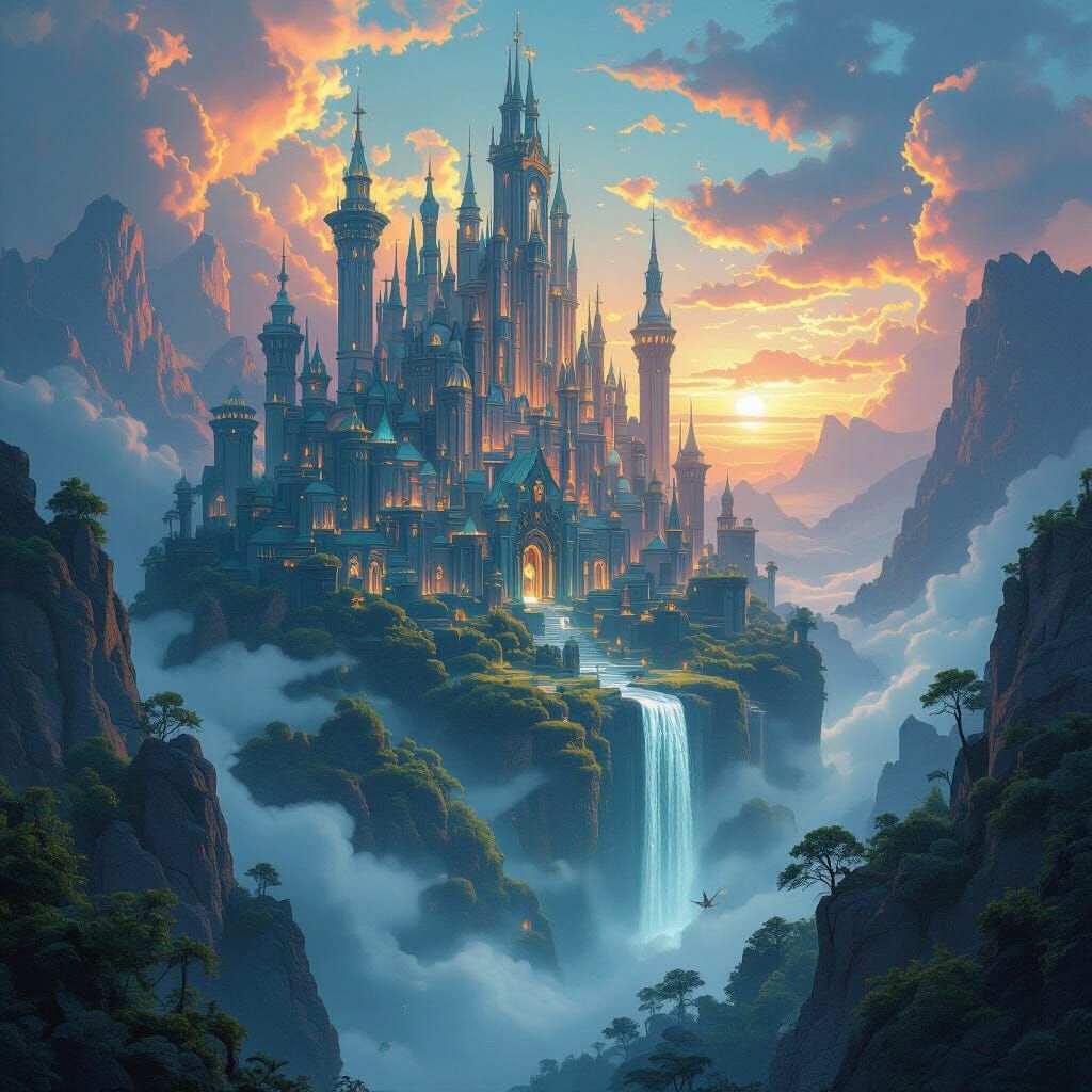 Mystical Realm: Detailed Fantasy Scene in Splash Screen Styl...