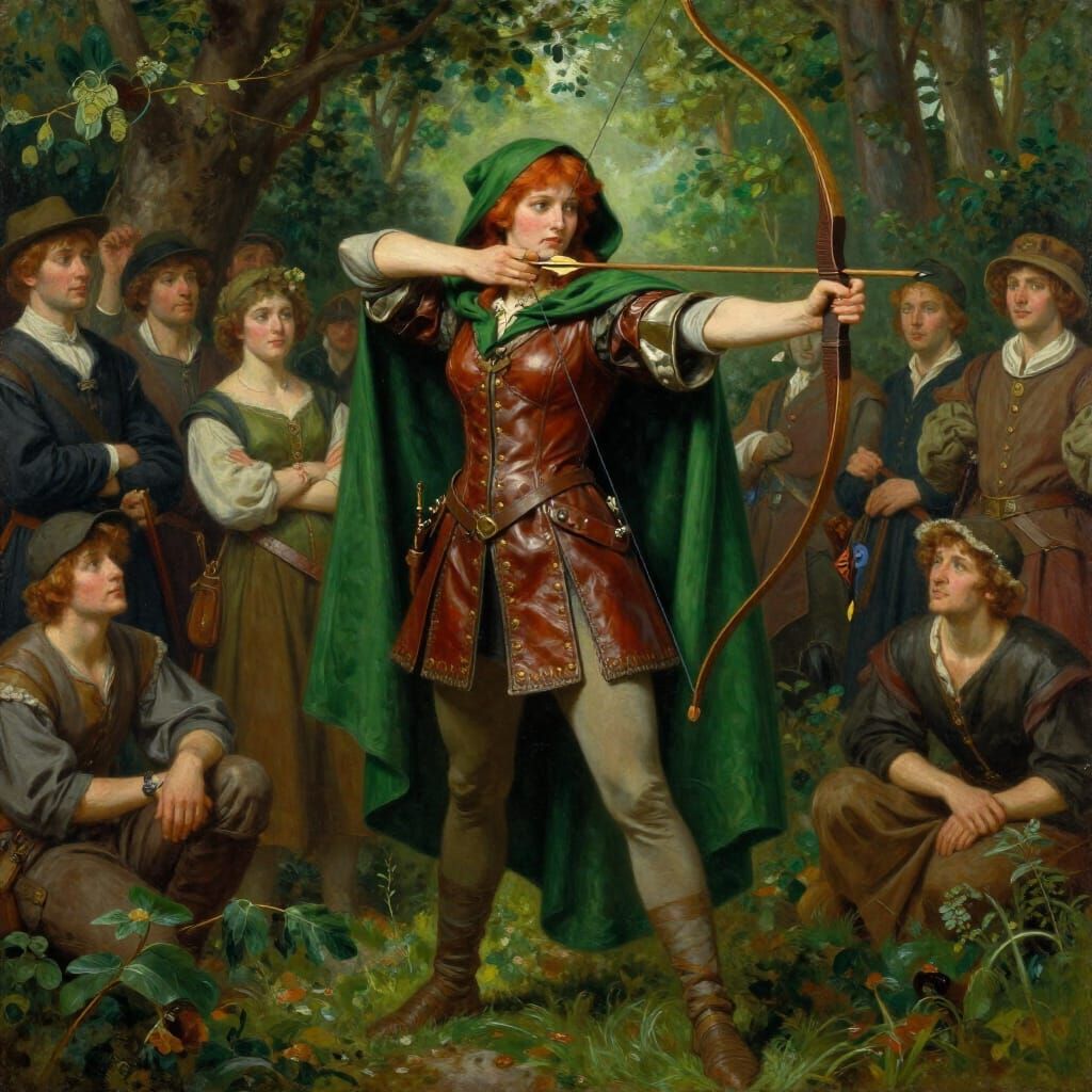 Art Nouveau Archer Woman in Forest