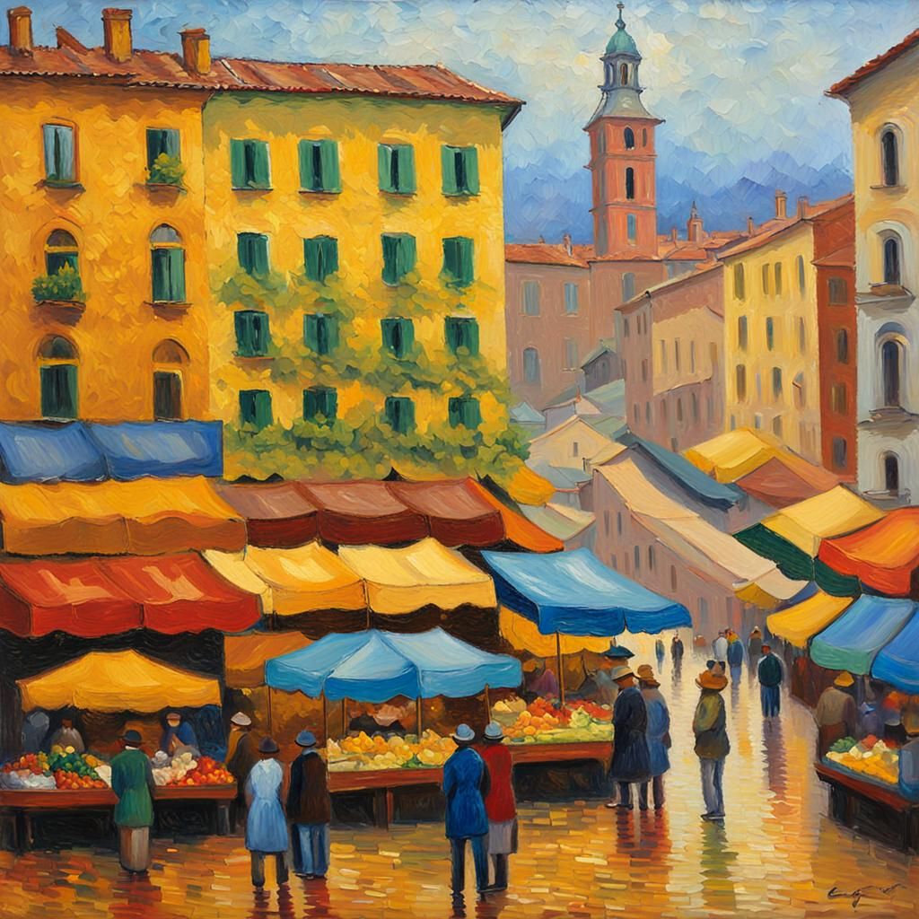 Bologna Market in Neo-Impressionist Expressionist Style