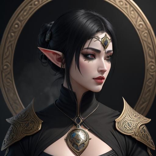 Elf Ninja with Black Locket, Fantasy Art