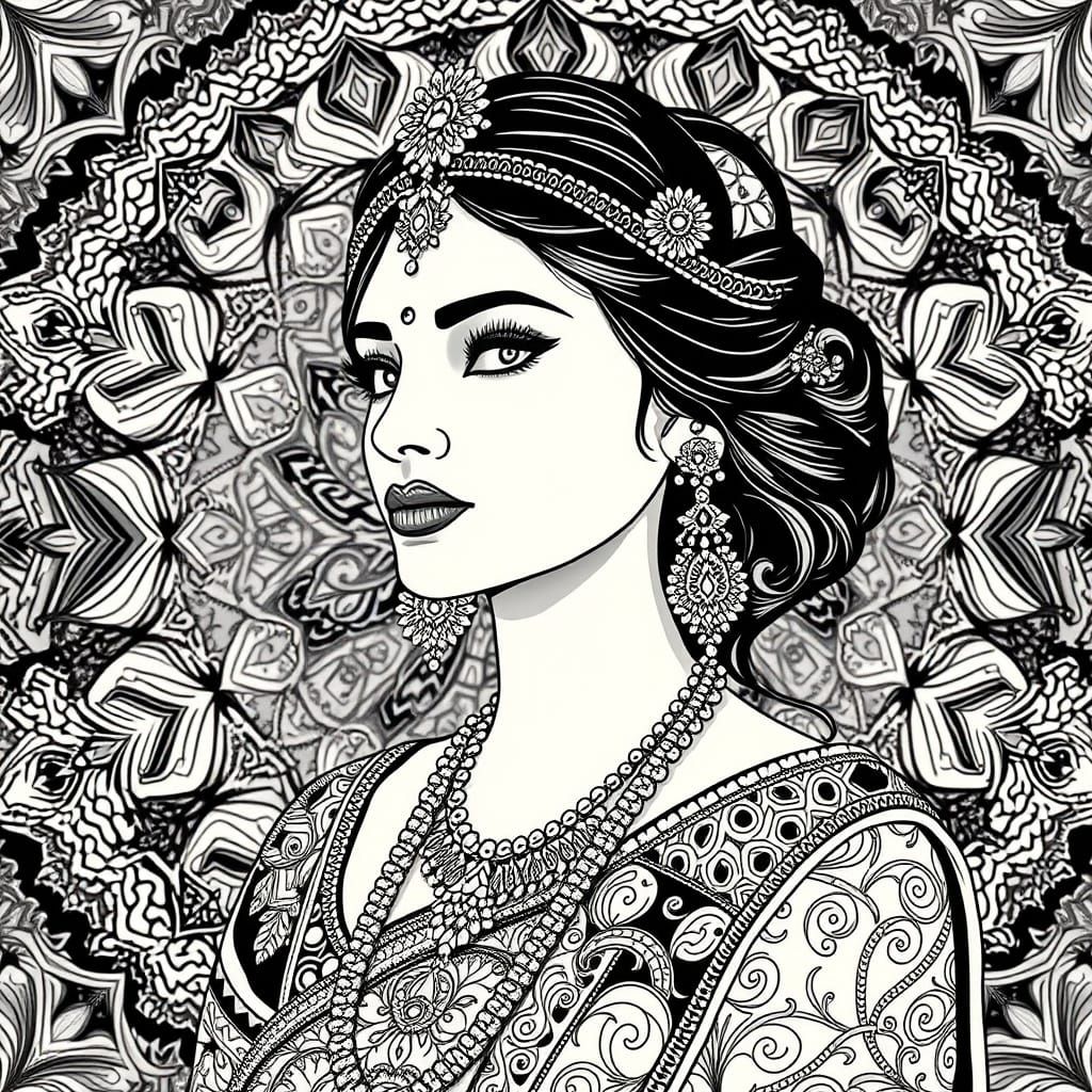Intricately Adorned Indian Princess in Sacred Geometry Style