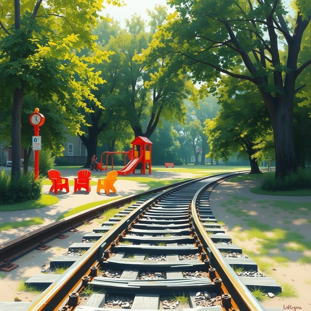 Idyllic Railroad Park in Impressionist Style