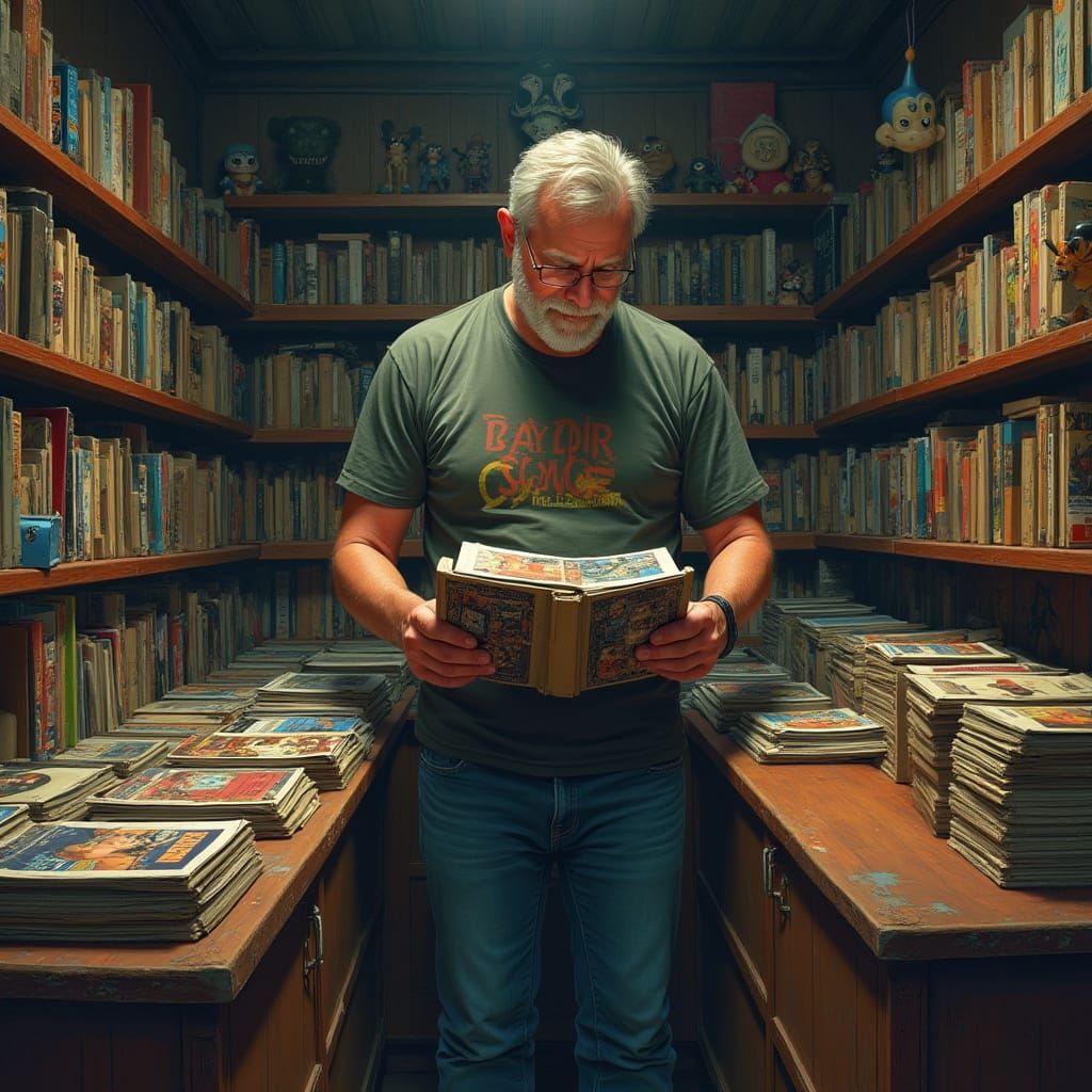 Comic Book Store Scene in Cinematic Style