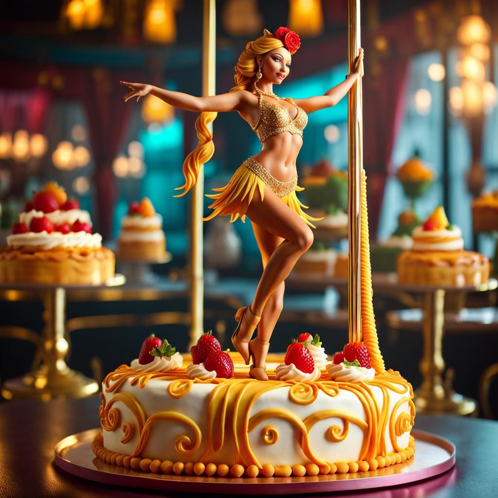 Pastry Girl Pole Dancing on Delicious Cake