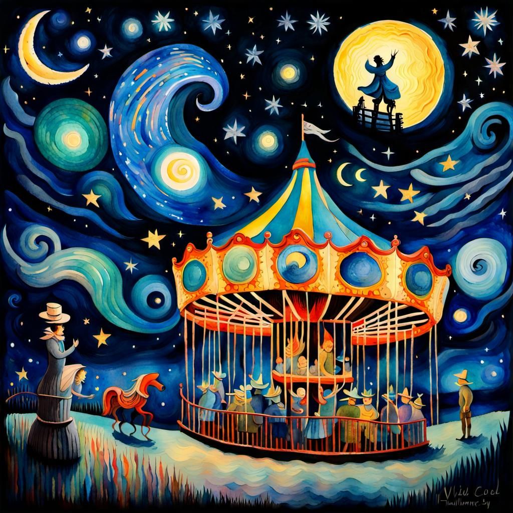 Moonlit Carnival: A Watercolor Visual Poem