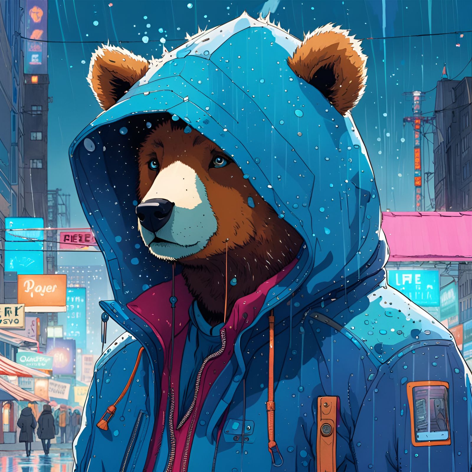 Mecha Blue Bear in Fantasy Anime Style