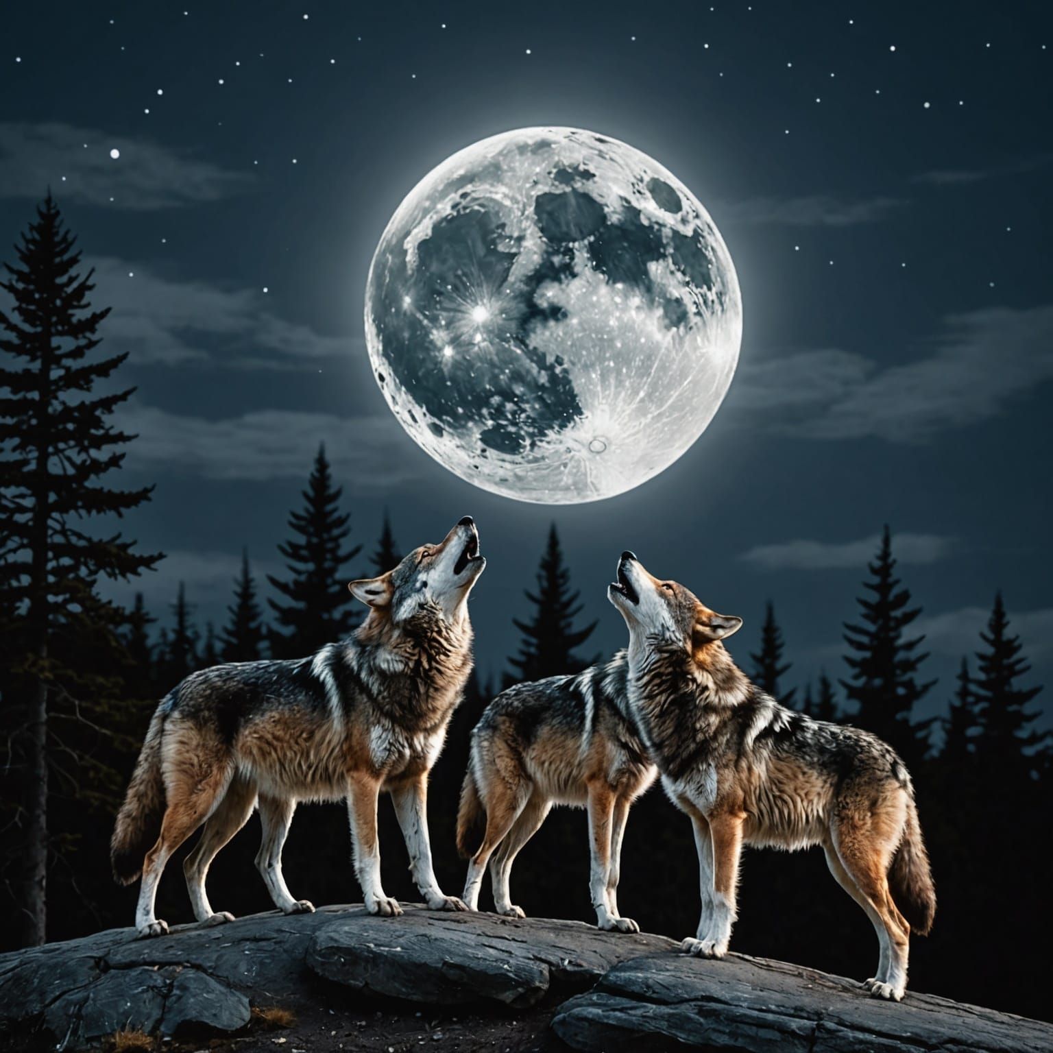 Wolves Howling at the Moonlit Sky