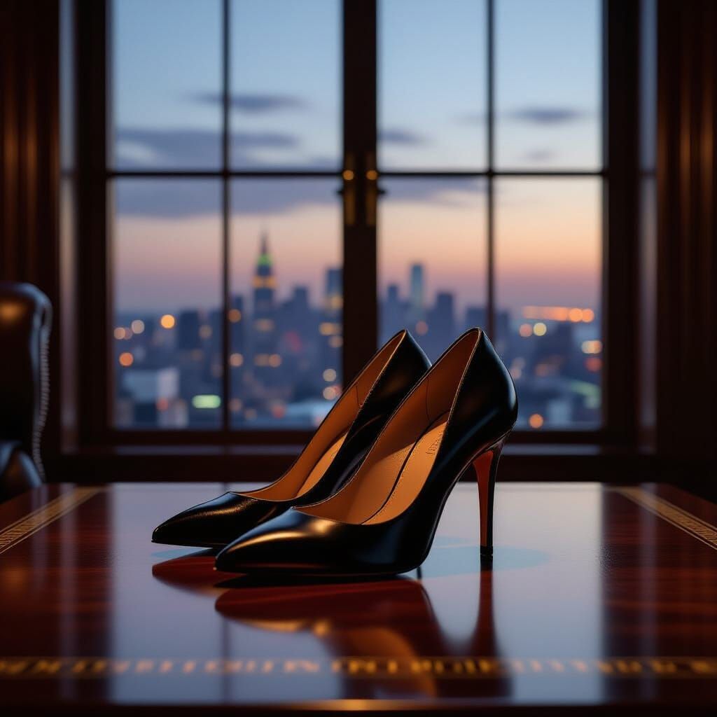 Elegant Stilettos on Mahogany Desk in Vintage Office