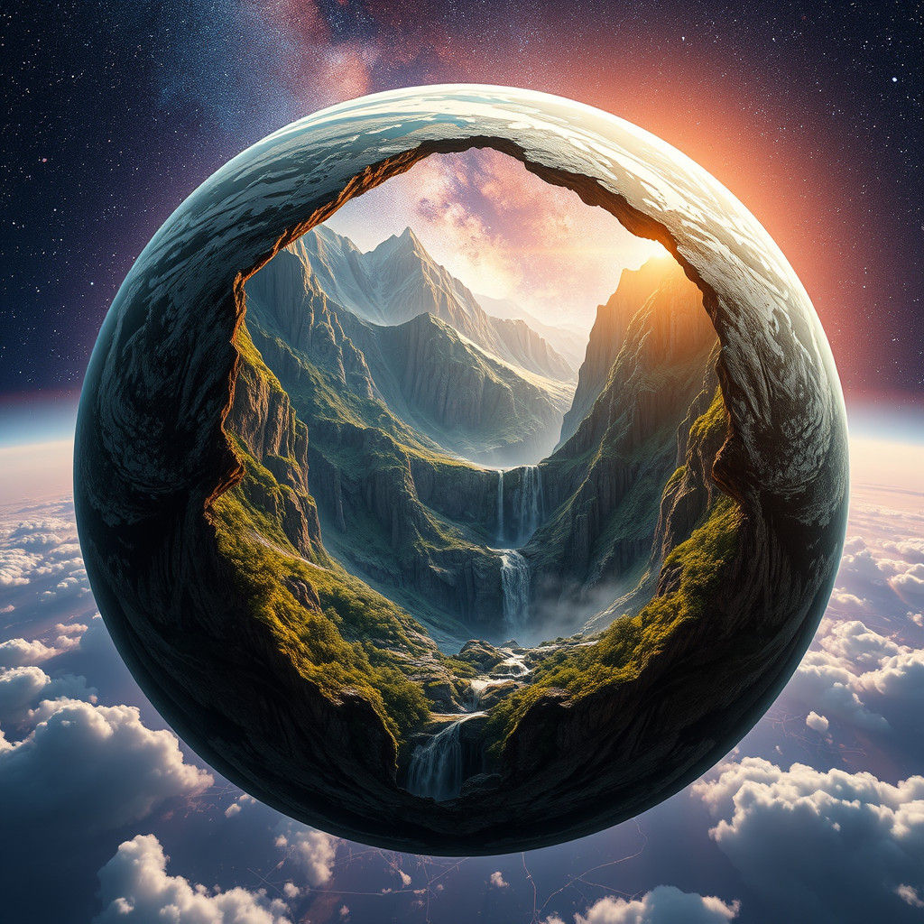 Surreal Earth Cutout Reveals Mountain Landscape