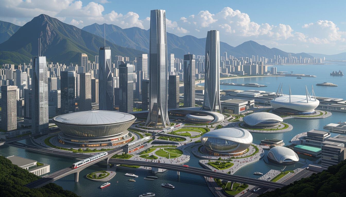 Futuristic Island Metropolis Inspired by Syd Mead