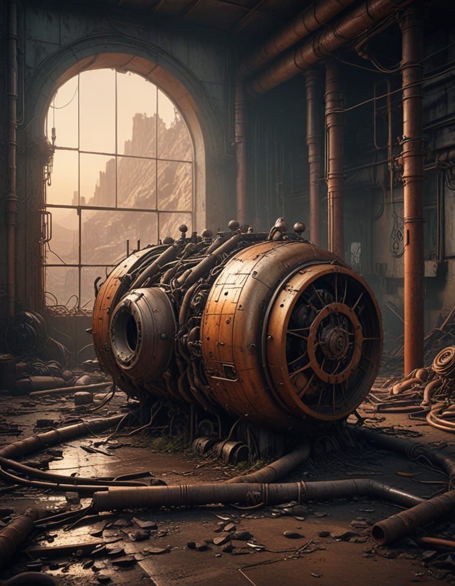 Surreal Steampunk Motor Scene in Cinematic Film Still Style