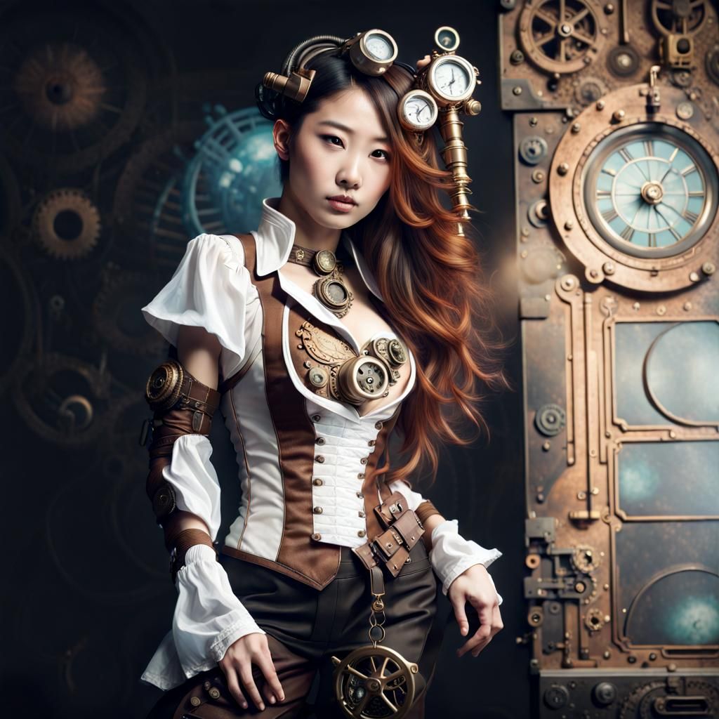Steampunk Asian Woman Portrait in Ethereal Style