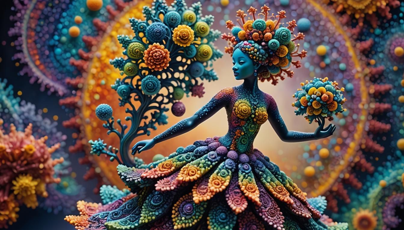 Vibrant Mandelbrot Fractal Pointillism Sculpture in Dreamy L...