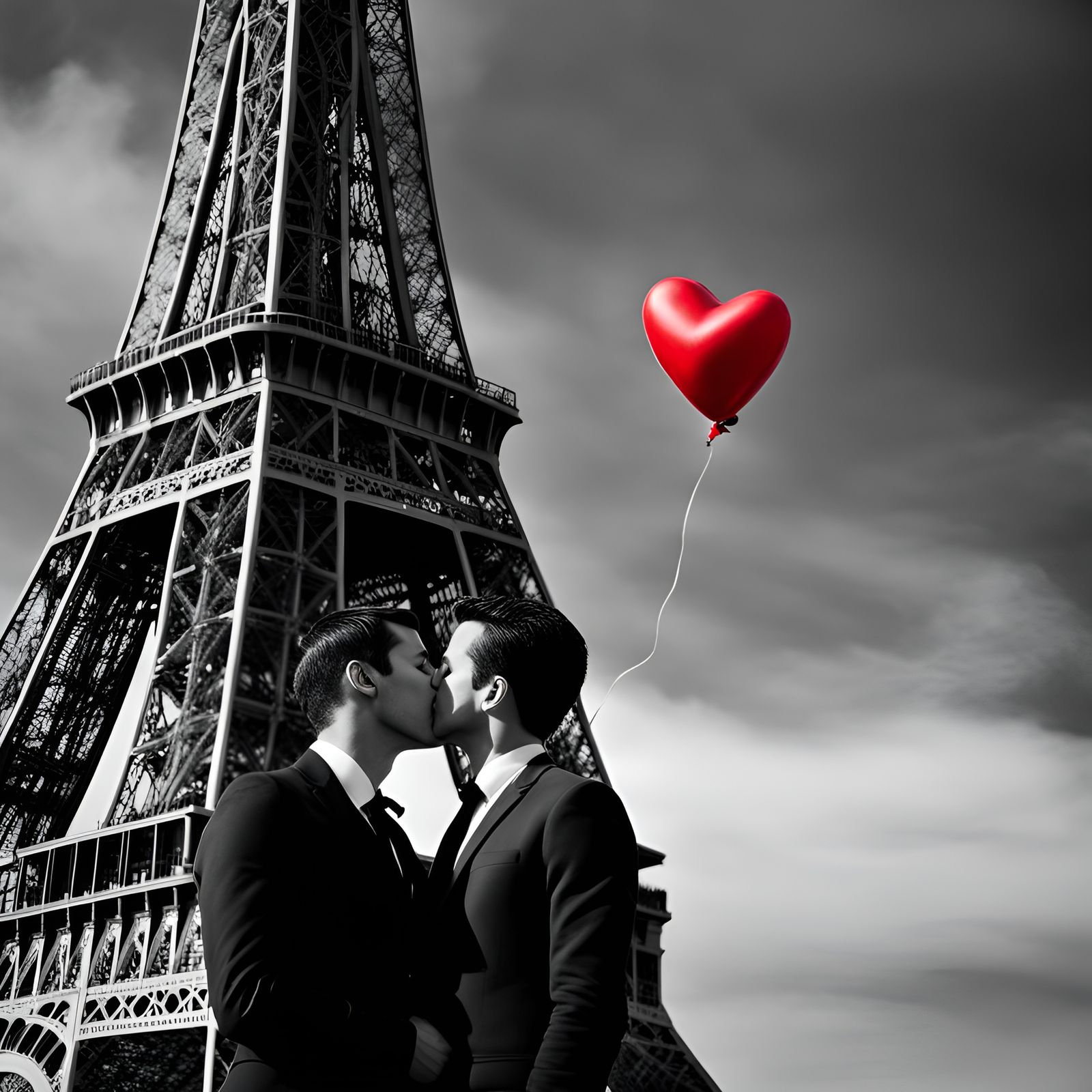 Romantic Kiss Near Eiffel Tower in Paris
