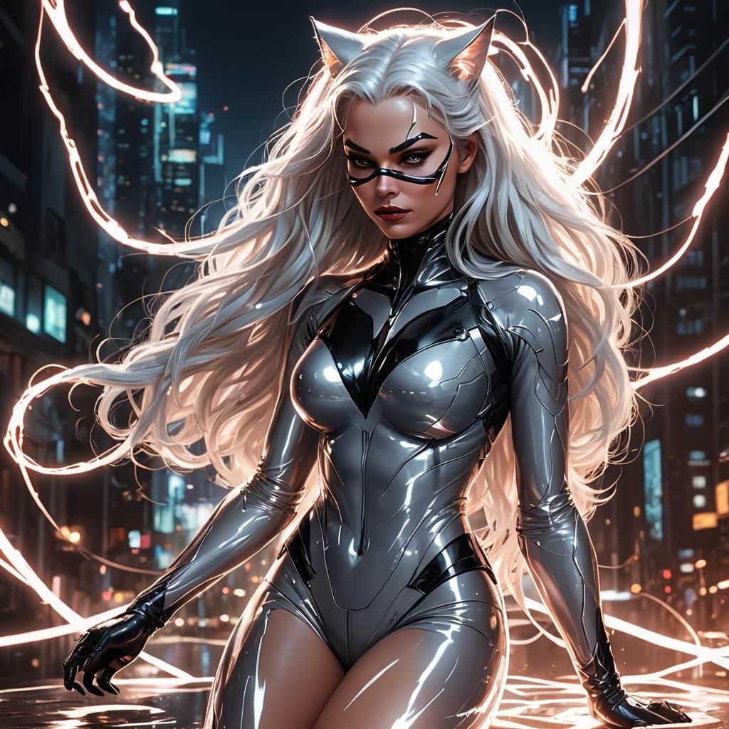Nude Catwoman Character in Comic Art Style