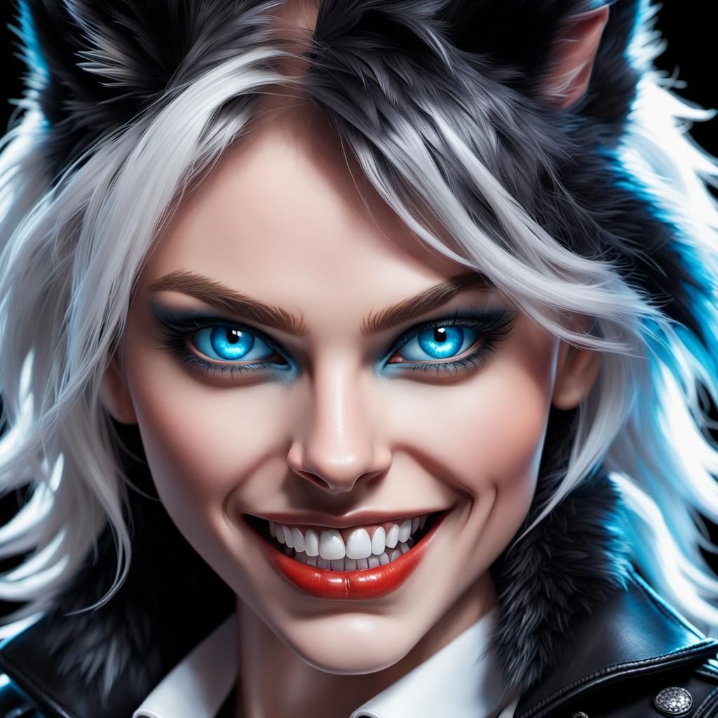 Hyperrealistic Werewolf Portrait with Blue Eyes