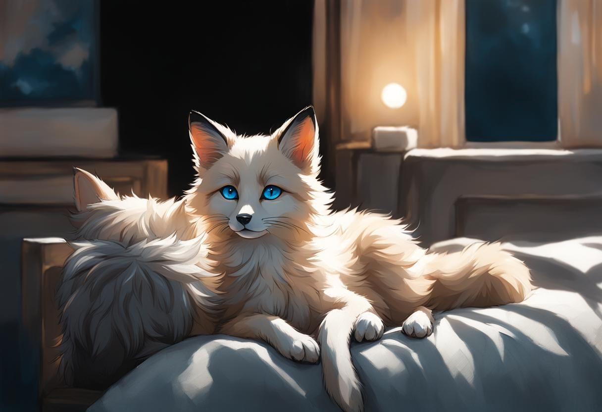 Adorable Fox Pup with Cat Tail, Detailed Digital Art