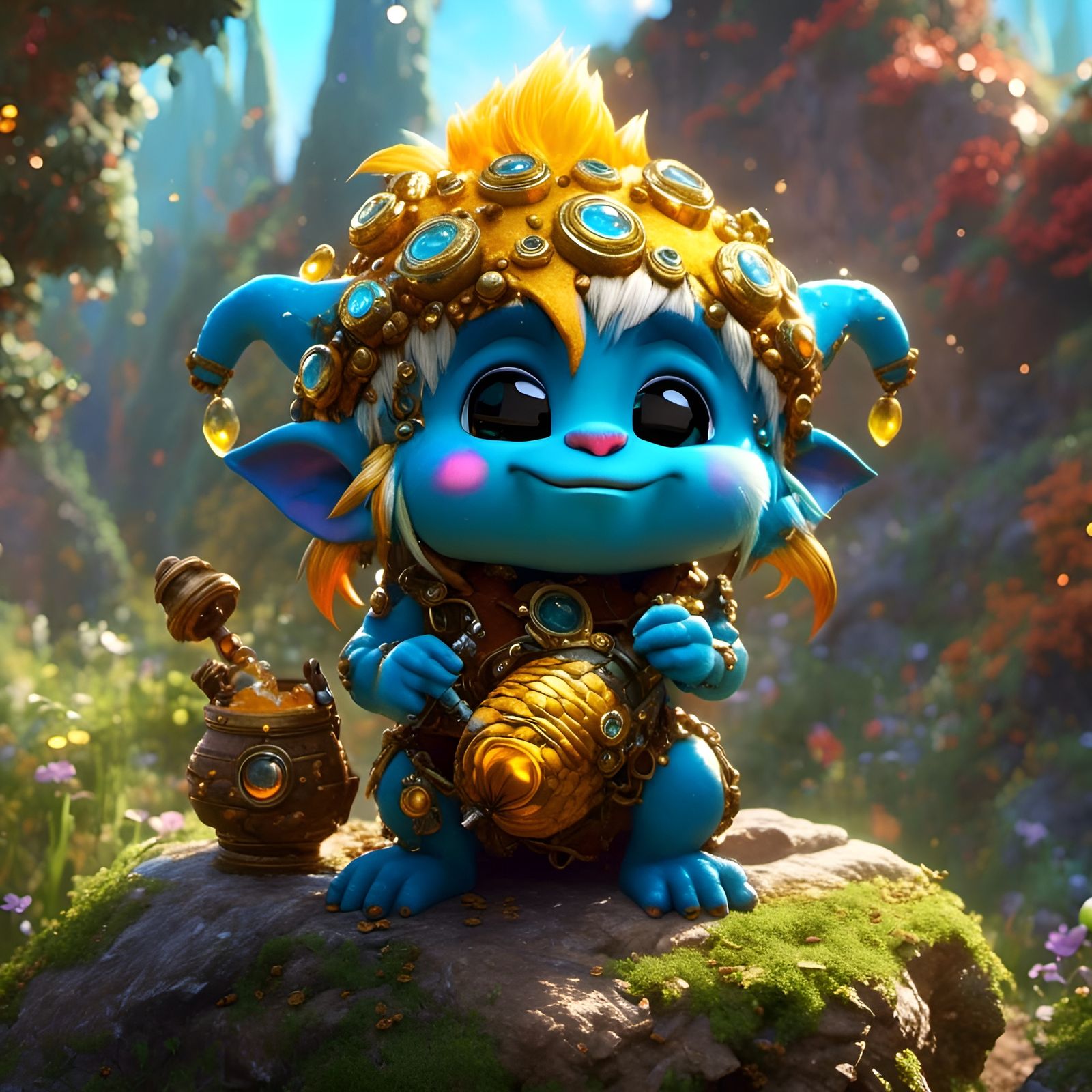 Honey-Sap Chibi Troll Portrait in Cosmic Village