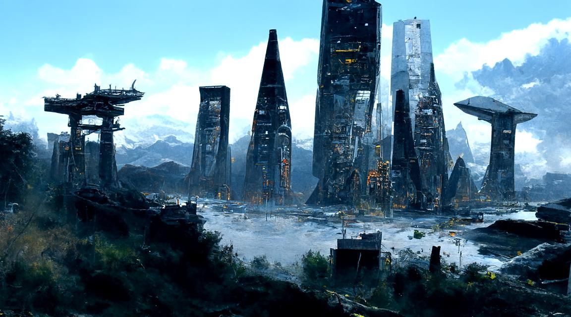 Cyberpunk Japanese Ruins in Space Digital Art