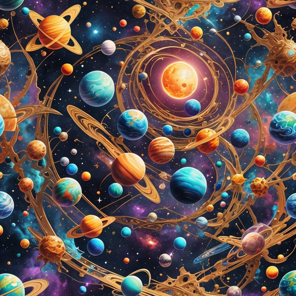 Cosmic Planets: Holographic Astral Illustration