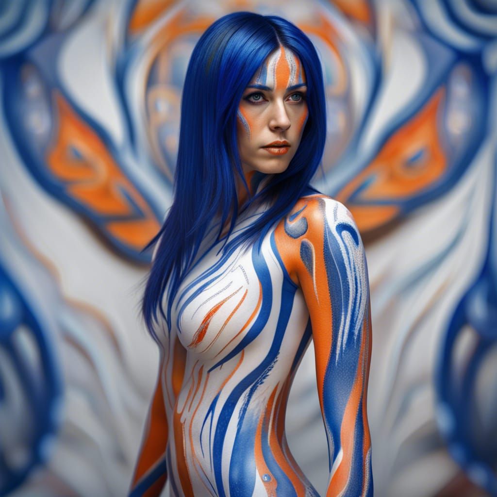 Woman with Body Paint, Hyperrealistic Full Body View