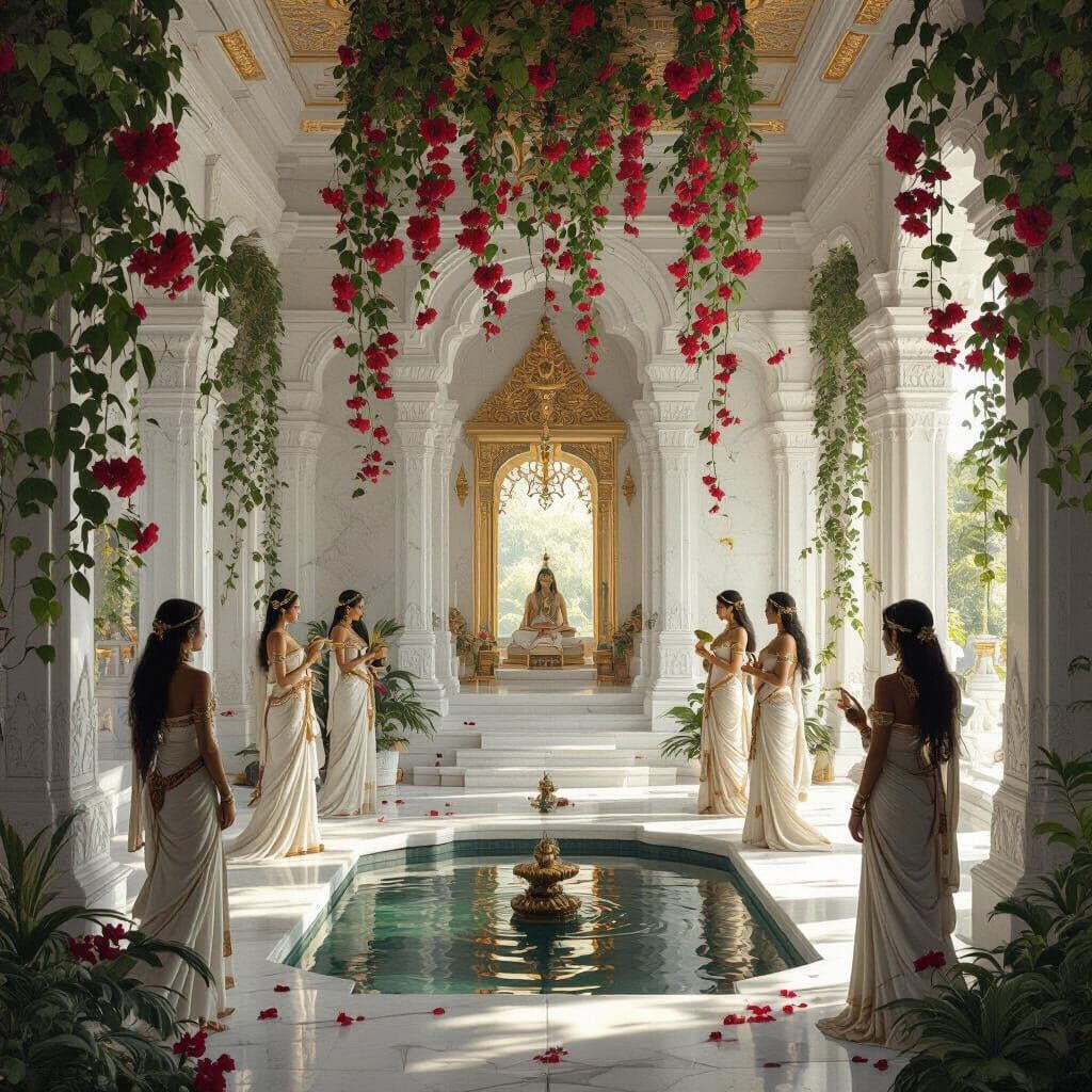 Sacred Temple Interior with Priestesses