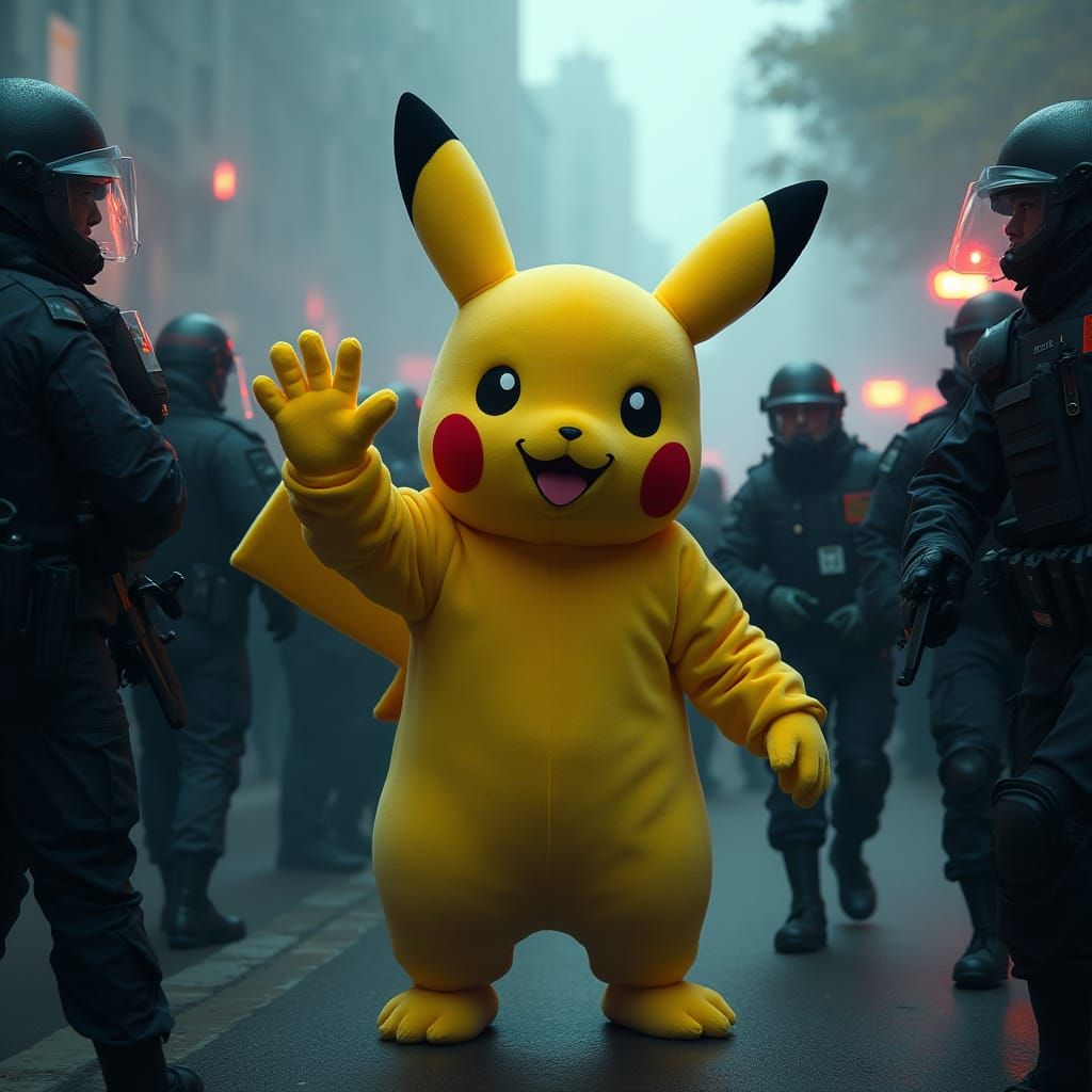 Protester in Pikachu Costume Defies Police in Chaotic Street...