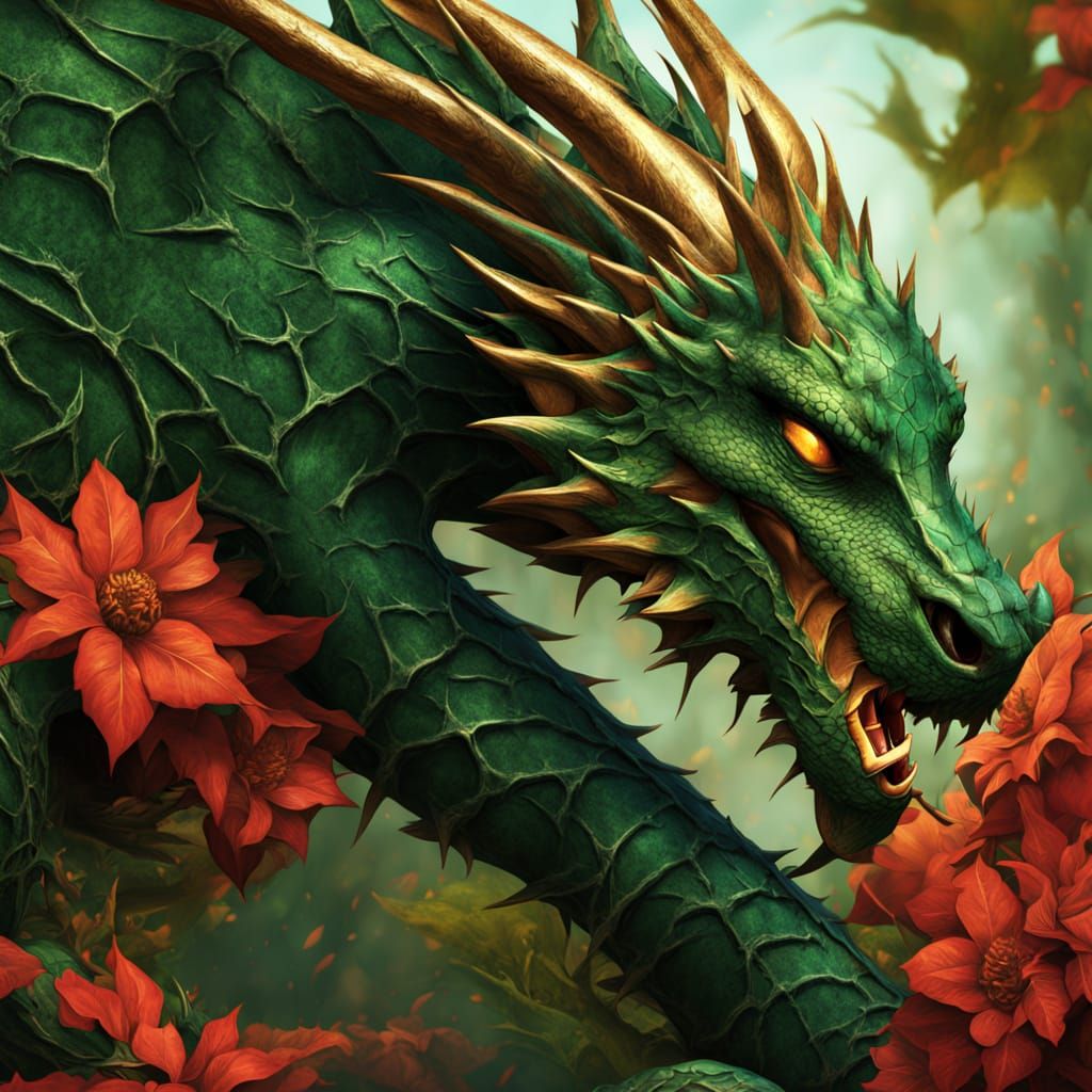 Intricate Thorns Dragon with Emerald Eyes