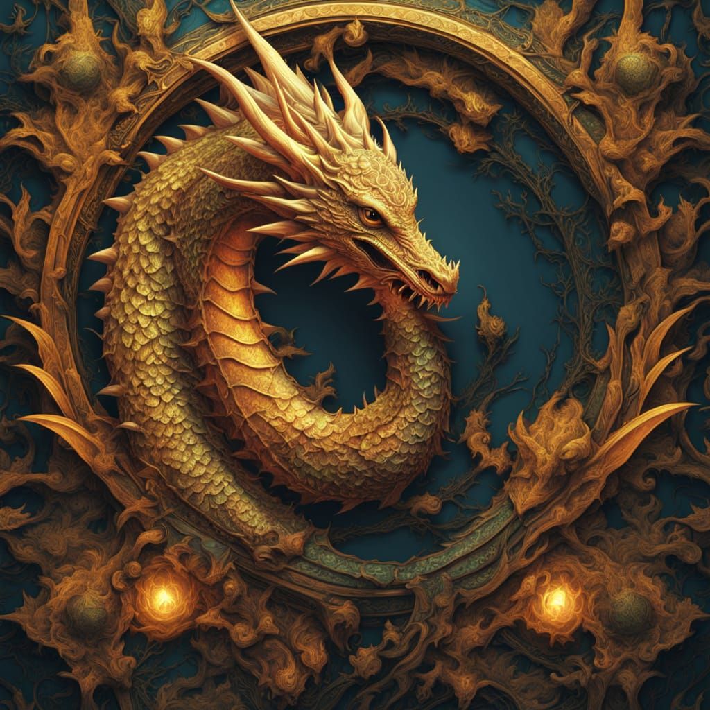 Intricate Thorn Dragon with Golden Trim in Matte Painting St...