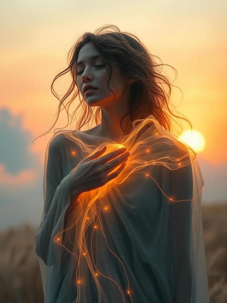 Ethereal Woman in Cloud Field, Surreal Art